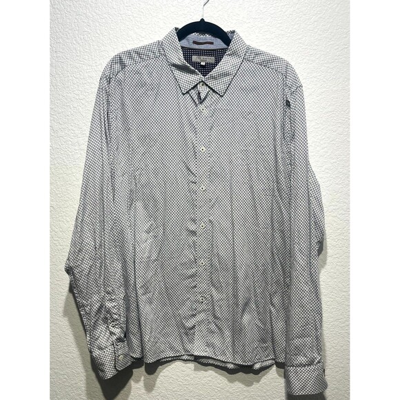Ted Baker London Shirt Men 7 Black White Geometric Print Cotton Button Up Casual - Picture 1 of 11